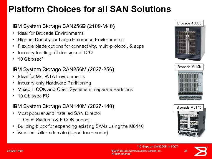 Platform Choices for all SAN Solutions Brocade 48000 IBM System Storage SAN 256 B