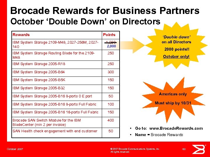 Brocade Rewards for Business Partners October ‘Double Down’ on Directors Rewards IBM System Storage