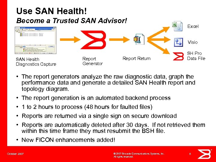 Use SAN Health! Become a Trusted SAN Advisor! Excel Visio SAN Health Diagnostics Capture
