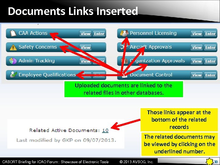 Documents Links Inserted Uploaded documents are linked to the related files in other databases.