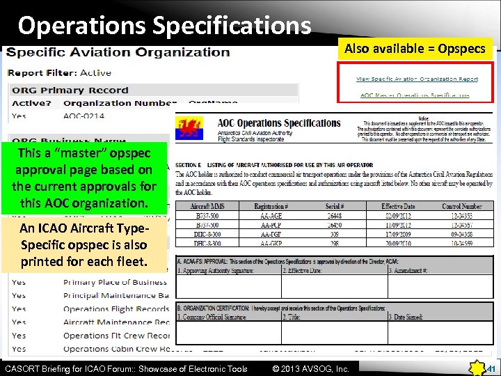 Operations Specifications Also available = Opspecs This a “master” opspec approval page based on