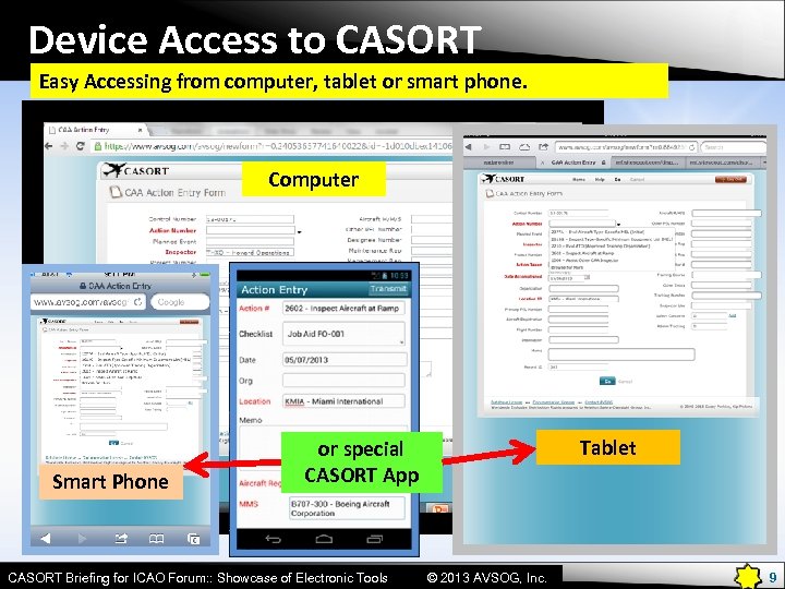 Device Access to CASORT Easy Accessing from computer, tablet or smart phone. Computer Smart