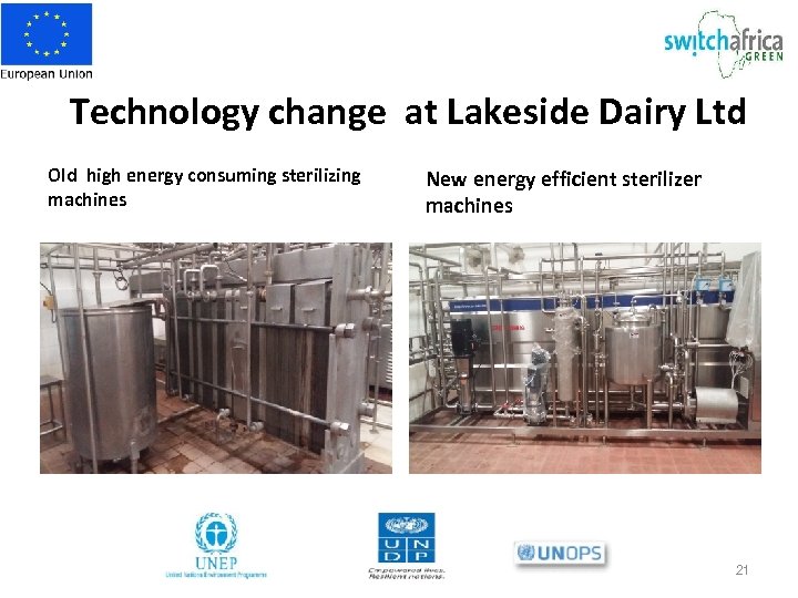Technology change at Lakeside Dairy Ltd Old high energy consuming sterilizing machines New energy