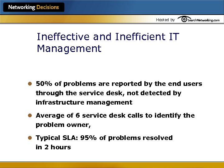 Hosted by Ineffective and Inefficient IT Management l 50% of problems are reported by