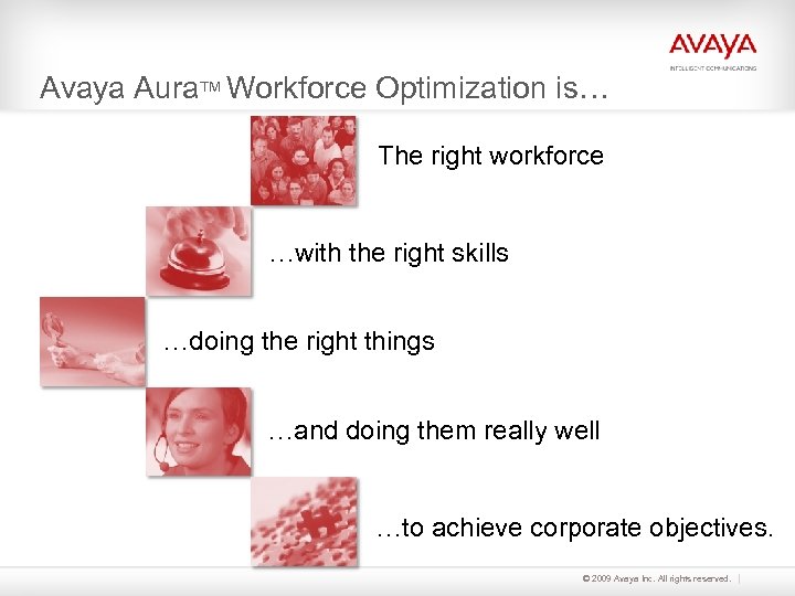 Avaya Aura. TM Workforce Optimization is… The right workforce …with the right skills …doing