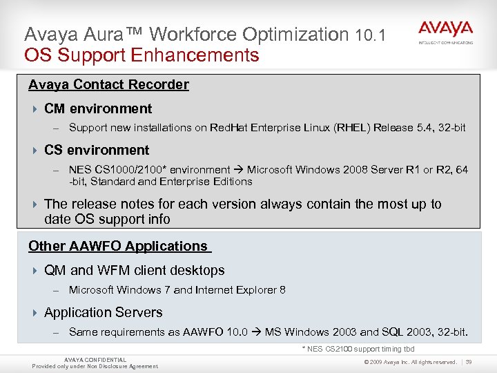 Avaya Aura™ Workforce Optimization 10. 1 OS Support Enhancements Avaya Contact Recorder CM environment