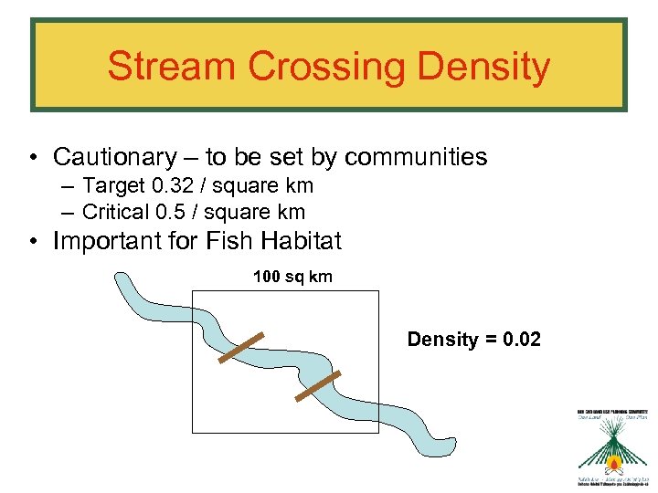 Stream Crossing Density • Cautionary – to be set by communities – Target 0.