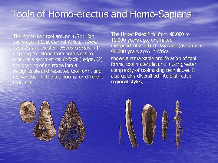 Tools of Homo-erectus and Homo-Sapiens The Acheulean tool around 1. 5 million years ago