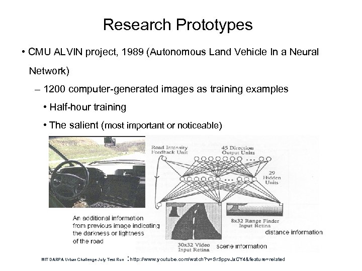 Research Prototypes • CMU ALVIN project, 1989 (Autonomous Land Vehicle In a Neural Network)