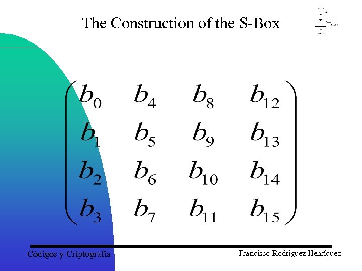 The Construction of the S-Box Códigos y Criptografía Francisco Rodríguez Henríquez 