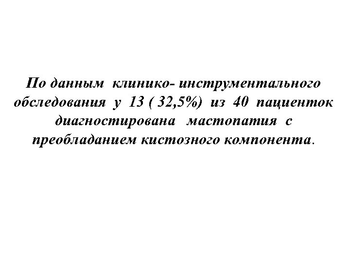 По данным клинико- инструментального обследования у 13 ( 32, 5%) из 40 пациенток диагностирована