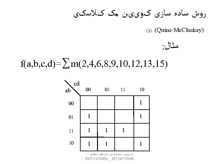  ﺭﻭﺵ ﺳﺎﺩﻩ ﺳﺎﺯی کﻮییﻦ ﻣک کﻼﺳکی ) (3) (Quine-Mc. Cluskey ﻣﺜﺎﻝ: )51, 31,