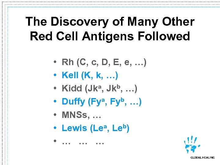 The Discovery of Many Other Red Cell Antigens Followed • • Rh (C, c,