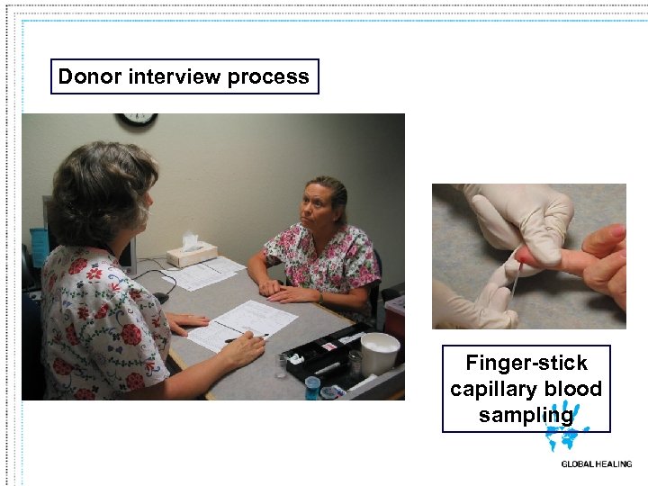 Donor interview process Finger-stick capillary blood sampling 