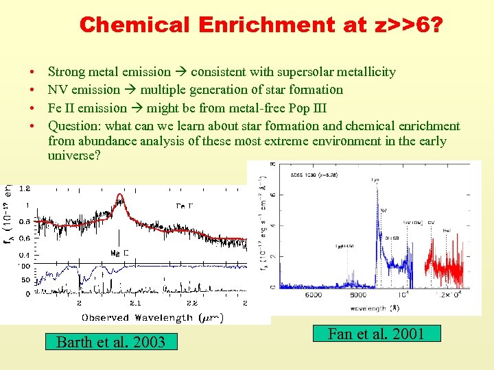 Chemical Enrichment at z>>6? • • Strong metal emission consistent with supersolar metallicity NV