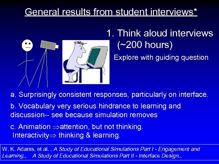 General results from student interviews* 1. Think aloud interviews (~200 hours) Explore with guiding