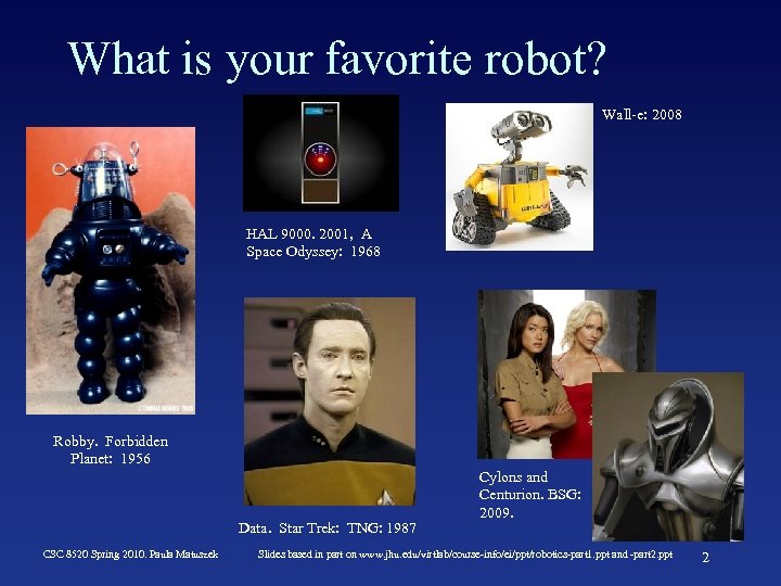 What is your favorite robot? Wall-e: 2008 HAL 9000. 2001, A Space Odyssey: 1968