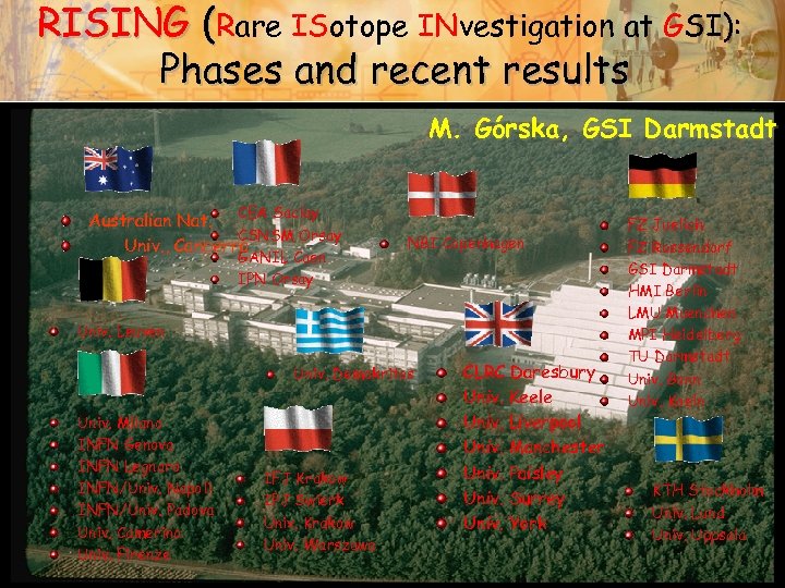 RISING (Rare ISotope INvestigation at GSI): Phases and recent results M. Górska, GSI Darmstadt