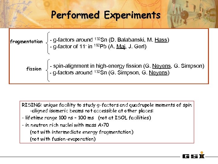 Performed Experiments - g-factors around fragmentation (D. Balabanski, M. Hass) - g-factor of 11