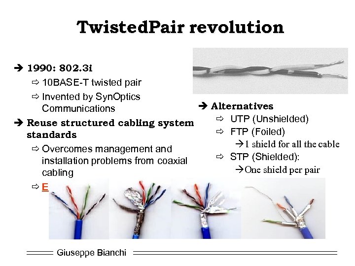 Twisted. Pair revolution è 1990: 802. 3 i ð 10 BASE-T twisted pair ð