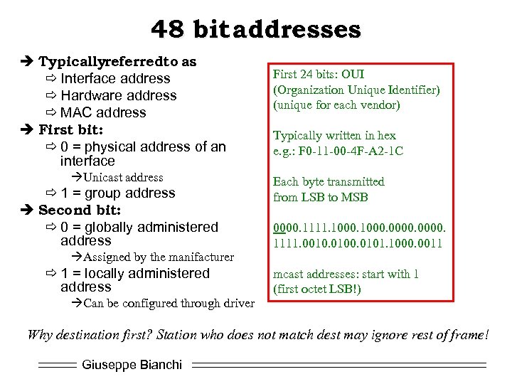 48 bit addresses è Typicallyreferredto as ð Interface address ð Hardware address ð MAC