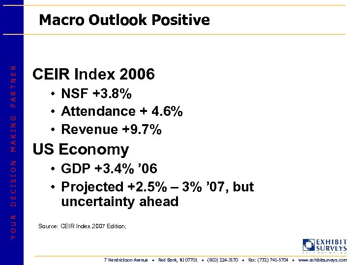 YOUR DECISION MAKING PARTNER Macro Outlook Positive CEIR Index 2006 • NSF +3. 8%