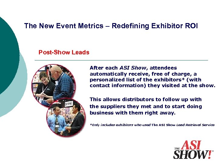 The New Event Metrics – Redefining Exhibitor ROI Post-Show Leads After each ASI Show,