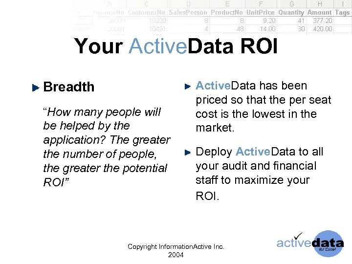 Your Active. Data ROI Breadth “How many people will be helped by the application?