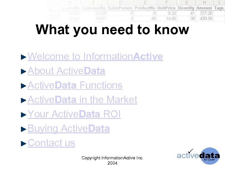 What you need to know Welcome to Information. Active About Active. Data Functions Active.