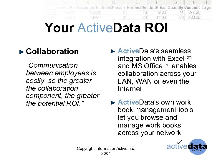 Your Active. Data ROI Collaboration “Communication between employees is costly, so the greater the