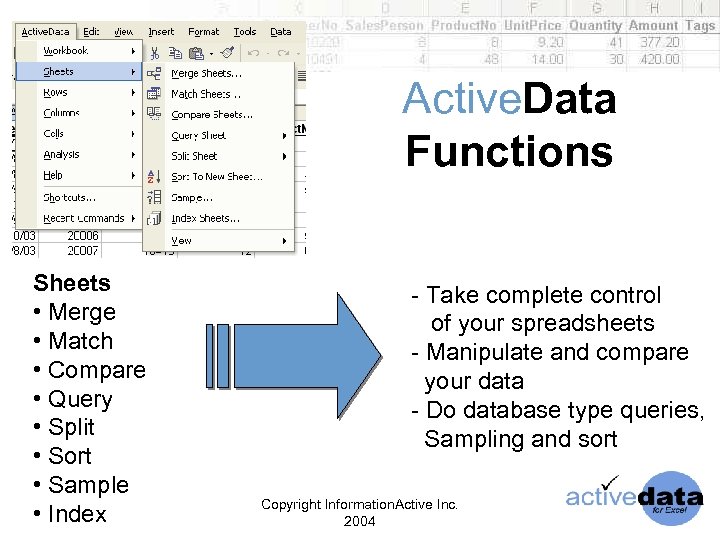 Active. Data Functions Sheets • Merge • Match • Compare • Query • Split