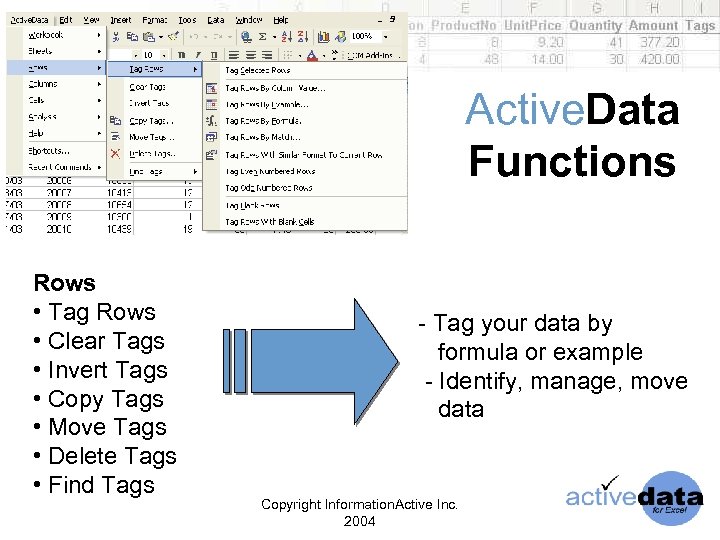 Active. Data Functions Rows • Tag Rows • Clear Tags • Invert Tags •