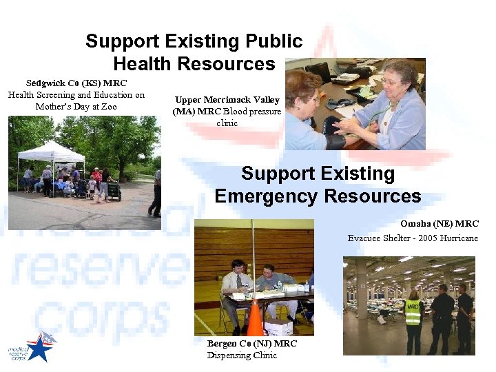 Support Existing Public Health Resources Sedgwick Co (KS) MRC Health Screening and Education on