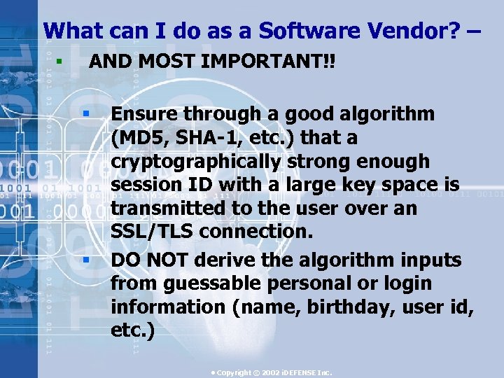 What can I do as a Software Vendor? – § AND MOST IMPORTANT!! §