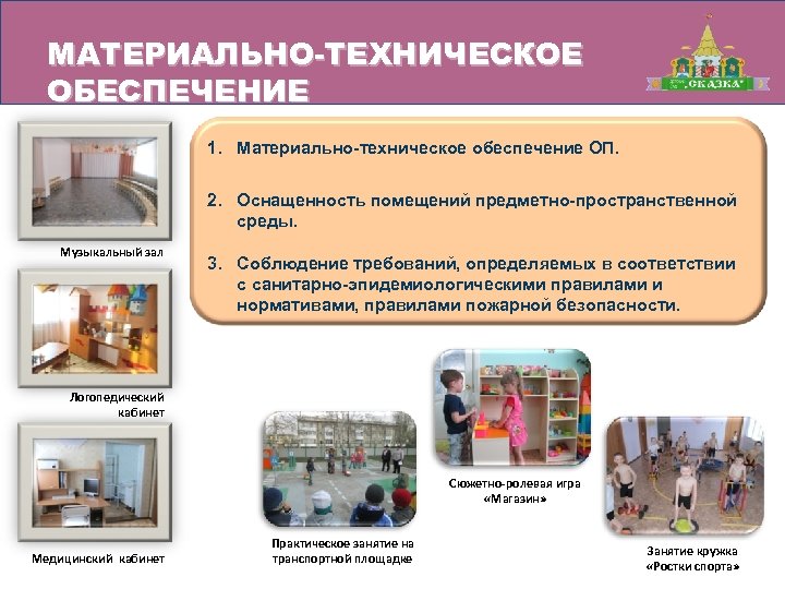 МАТЕРИАЛЬНО-ТЕХНИЧЕСКОЕ ОБЕСПЕЧЕНИЕ 1. Материально-техническое обеспечение ОП. 2. Оснащенность помещений предметно-пространственной среды. Музыкальный зал 3.