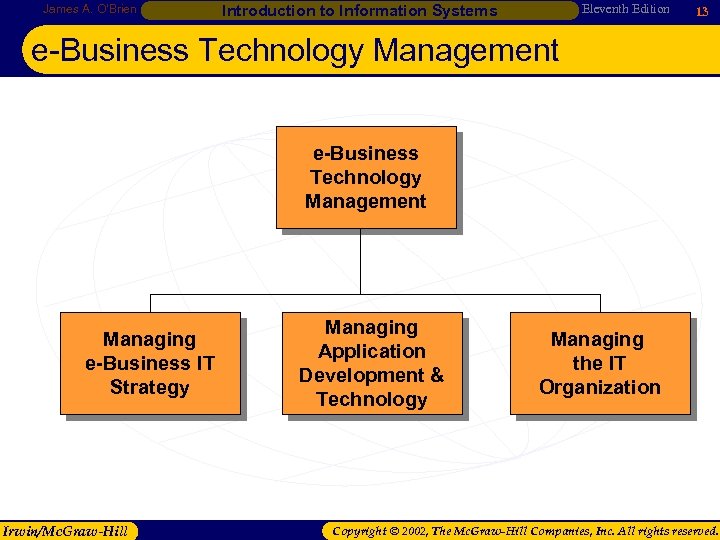 James A. O’Brien Eleventh Edition Introduction to Information Systems 13 e-Business Technology Management Managing