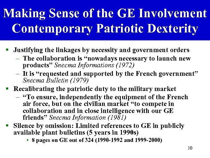 Making Sense of the GE Involvement Contemporary Patriotic Dexterity § Justifying the linkages by