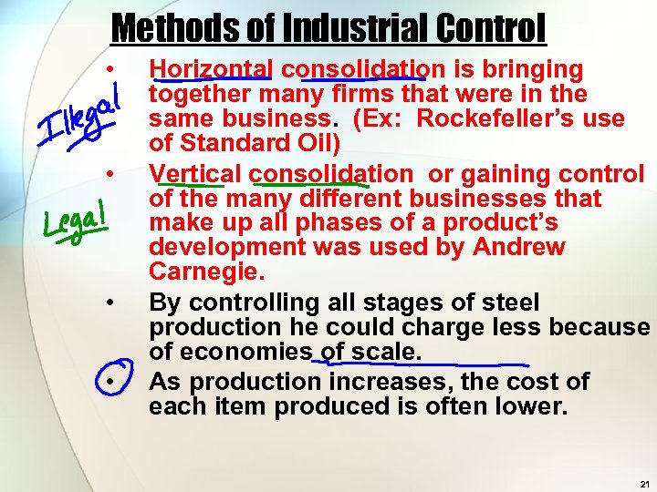 Methods of Industrial Control • • Horizontal consolidation is bringing together many firms that