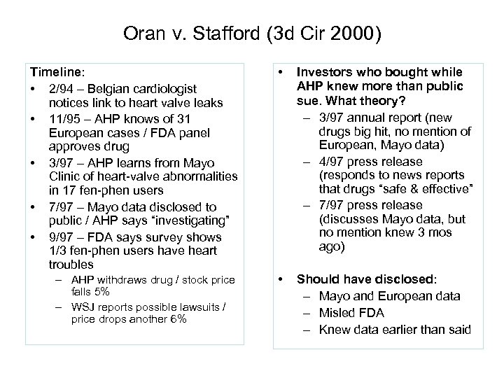 Oran v. Stafford (3 d Cir 2000) Timeline: • 2/94 – Belgian cardiologist notices