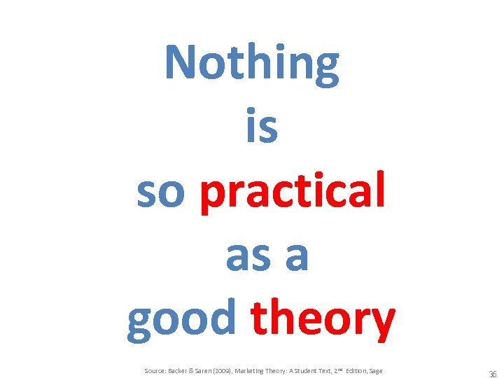 Nothing is so practical as a good theory Source: Backer & Saren (2009), Marketing
