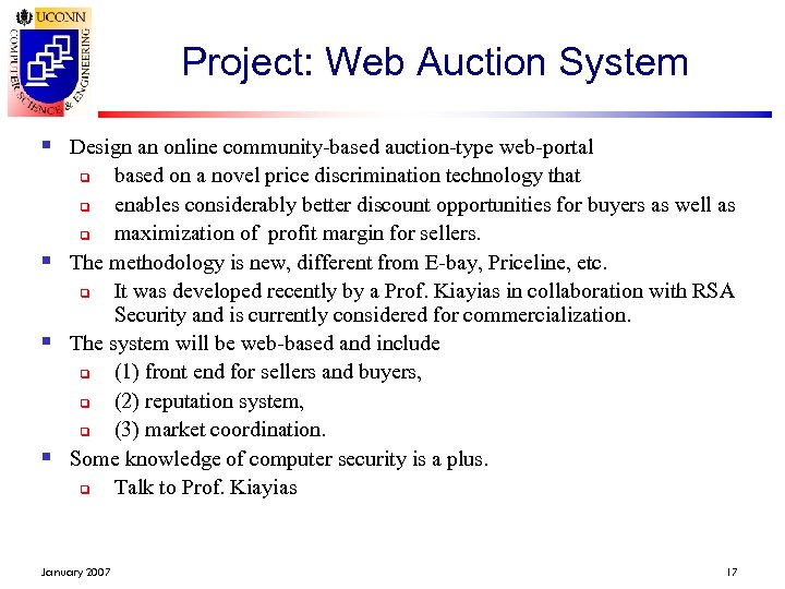 Project: Web Auction System § Design an online community-based auction-type web-portal based on a
