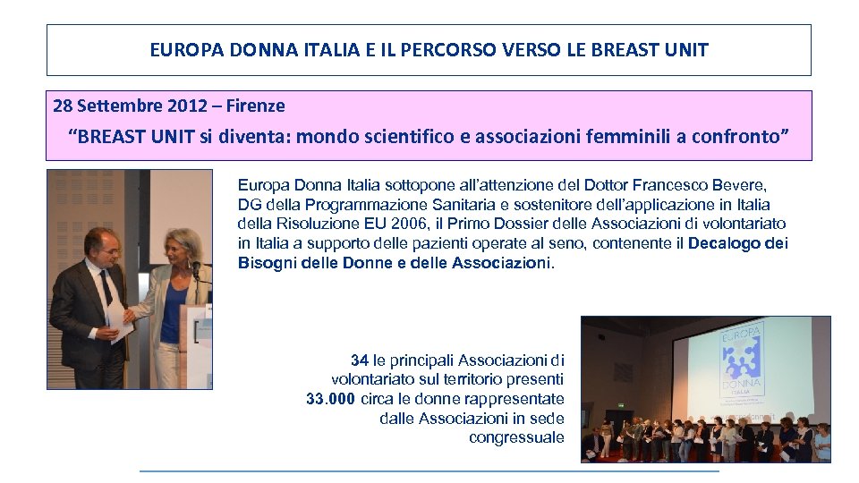 EUROPA DONNA ITALIA E IL PERCORSO VERSO LE BREAST UNIT 28 Settembre 2012 –