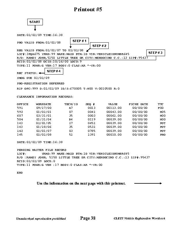 Printout #5 START DATE: 02/02/09 TIME: 16: 38 STEP # 1 PNO VALID FROM: