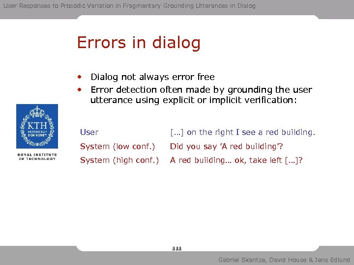 User Responses to Prosodic Variation in Fragmentary Grounding Utterances in Dialog Errors in dialog