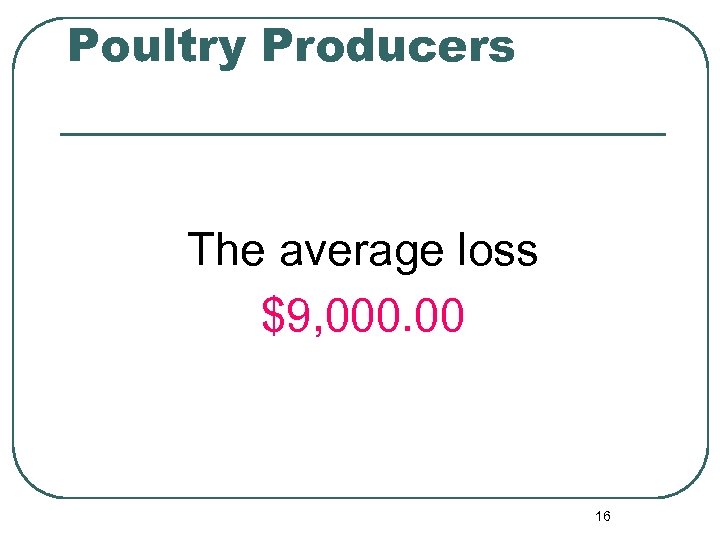 Poultry Producers The average loss $9, 000. 00 16 