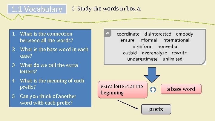 1. 1 Vocabulary C Study the words in box a. 1 What is the