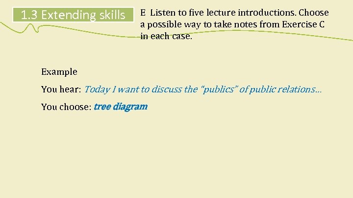 1. 3 Extending skills E Listen to five lecture introductions. Choose a possible way