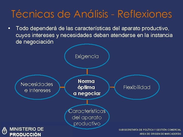 Técnicas de Análisis - Reflexiones • Todo dependerá de las características del aparato productivo,