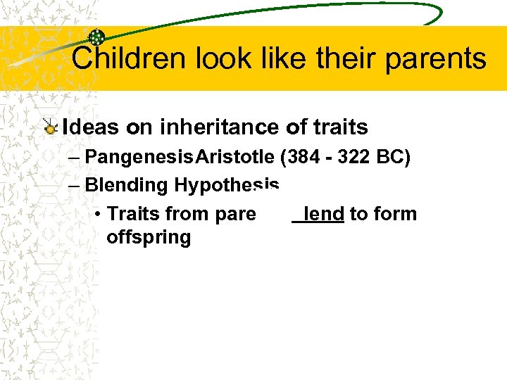 Children look like their parents Ideas on inheritance of traits – Pangenesis. Aristotle (384