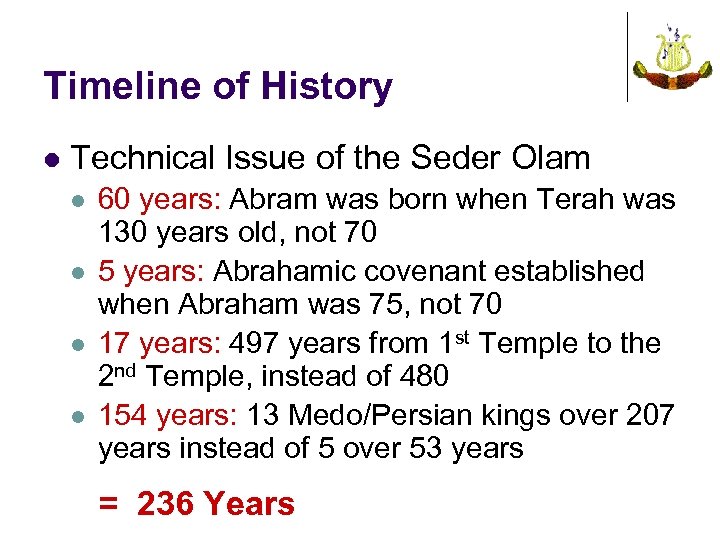 Timeline of History l Technical Issue of the Seder Olam l l 60 years: